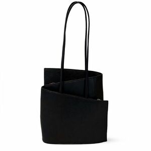 Cleo & Patek Black Italian Leather Asymmetrical Zig Zag Shoulder Tote Bag
